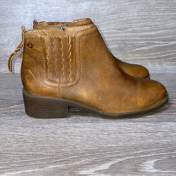 Sperry Juniper Bree Tan Leather Women’s Size 5.5M Side Zip Ankle Bootie - Picture 1 of 11
